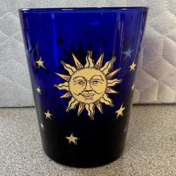 Vintage Libbey Cobalt Blue Celestial Sun Moon Stars Glass Cup Tumbler - Picture 5 of 9
